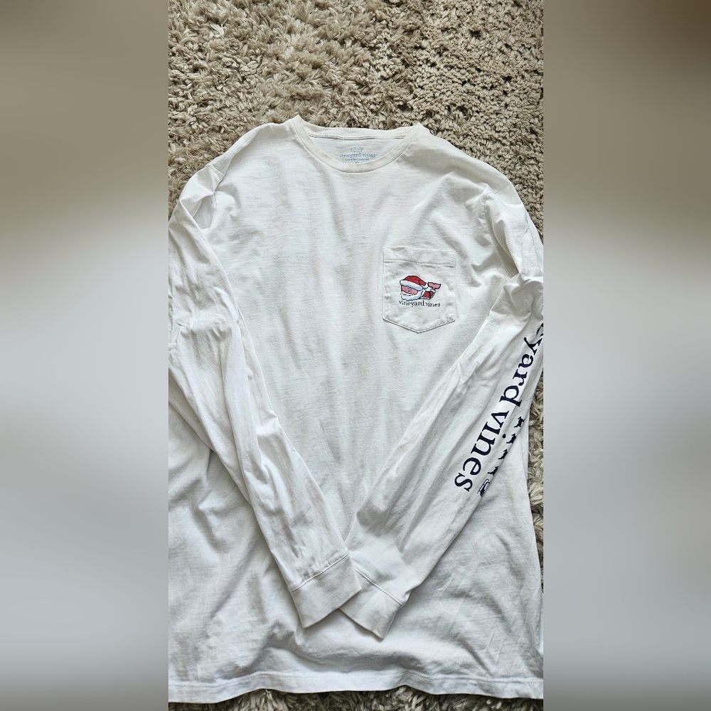 Vineyard Vines Cream Long Sleeve Tee with Logo
